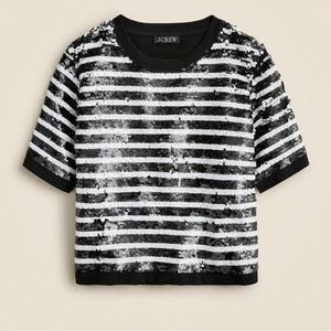 J. Crew Black and White Sequin Striped Top